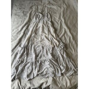 Urban Outfitters Grey White Abstract Print Tiered Ruffle Maxi Dress